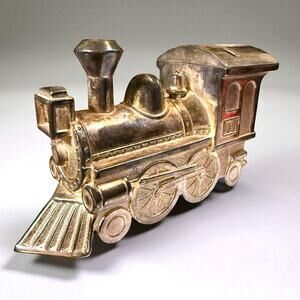 Vintage Train Coin Bank Silver Plated Locomotive Collectible
